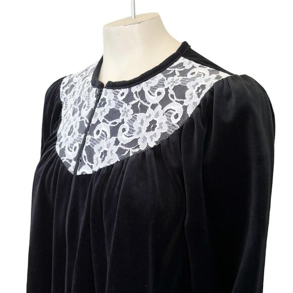 VTG ANNE LESLIE Floral Lace Bib Black Velvet Half Zip Full Length Robe SZ XL - Picture 3 of 11